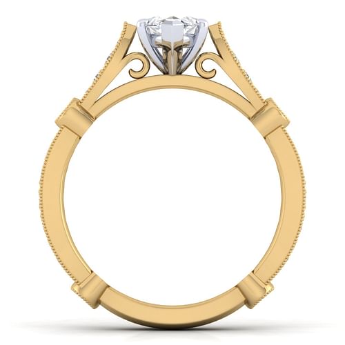 14K White-Yellow Gold Marquise Shape Diamond Engagement Ring
