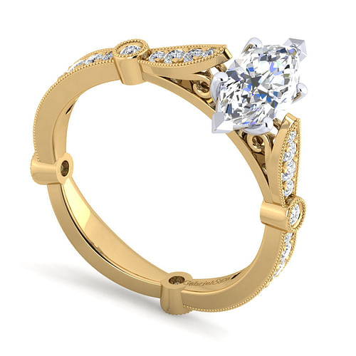 14K White-Yellow Gold Marquise Shape Diamond Engagement Ring