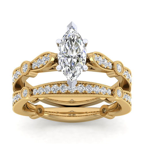 14K White-Yellow Gold Marquise Shape Diamond Engagement Ring