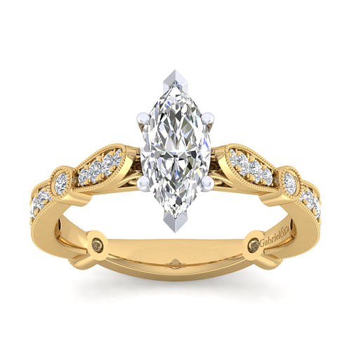 14K White-Yellow Gold Marquise Shape Diamond Engagement Ring