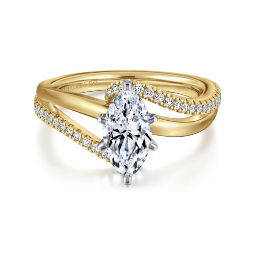 14K White-Yellow Gold Marquise Shape Diamond Engagement Ring
