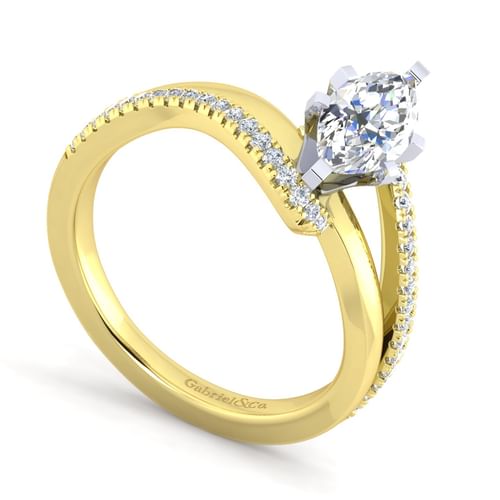 14K White-Yellow Gold Marquise Shape Diamond Engagement Ring