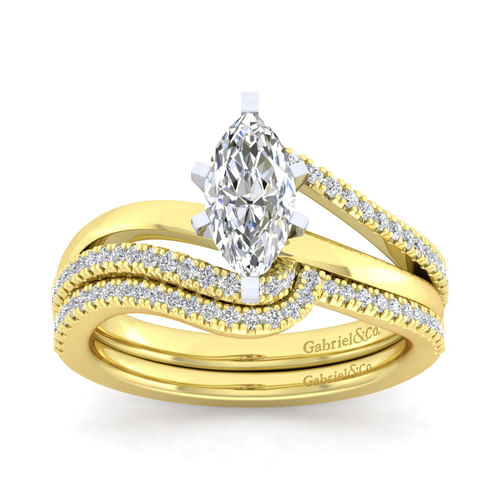 14K White-Yellow Gold Marquise Shape Diamond Engagement Ring