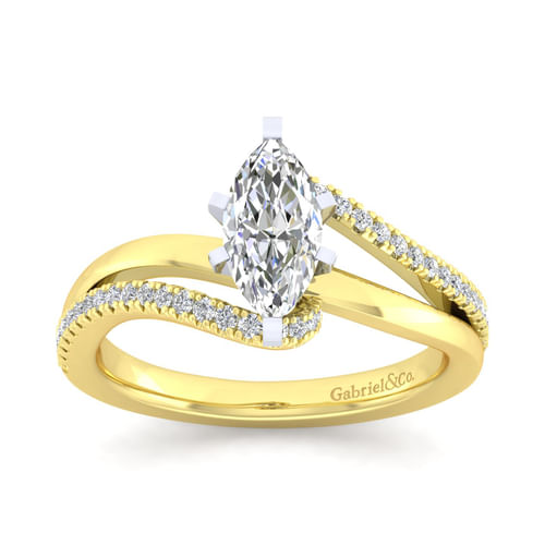 14K White-Yellow Gold Marquise Shape Diamond Engagement Ring