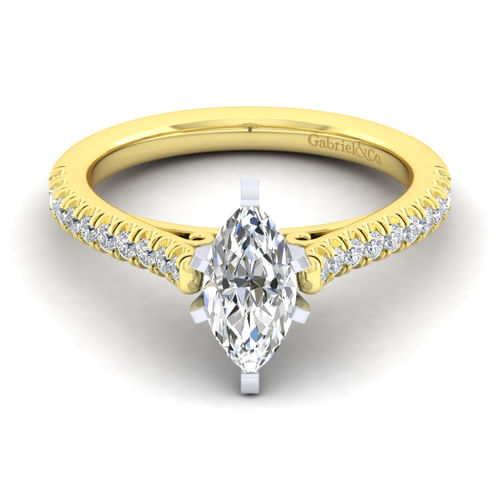 14K White-Yellow Gold Marquise Shape Diamond Engagement Ring