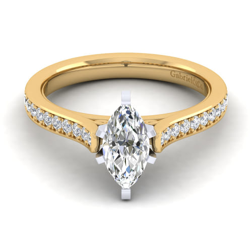 14K White-Yellow Gold Marquise Shape Diamond Engagement Ring