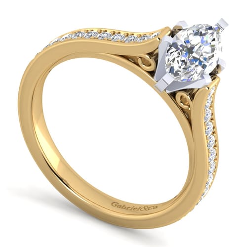14K White-Yellow Gold Marquise Shape Diamond Engagement Ring