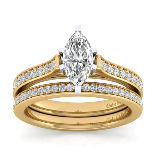 14K White-Yellow Gold Marquise Shape Diamond Engagement Ring
