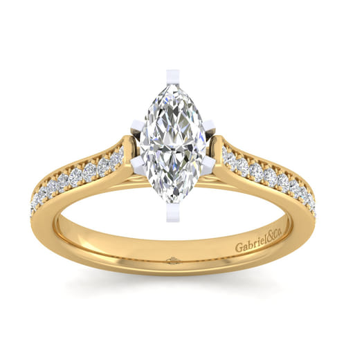 14K White-Yellow Gold Marquise Shape Diamond Engagement Ring