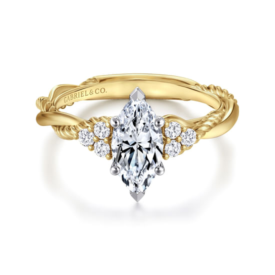 Gabriel - 14K White-Yellow Gold Marquise Shape Diamond Engagement Ring