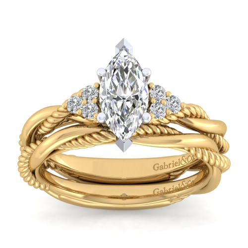 14K White-Yellow Gold Marquise Shape Diamond Engagement Ring