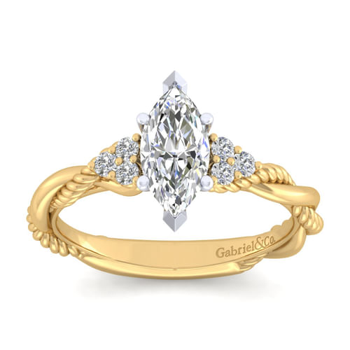 14K White-Yellow Gold Marquise Shape Diamond Engagement Ring