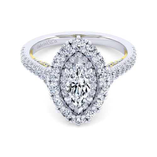 14K White-Yellow Gold Marquise Shape Double Halo Diamond Engagement Ring 14K White-Yellow Gold Marquise Shape Double Halo Diamond Engagement Ring