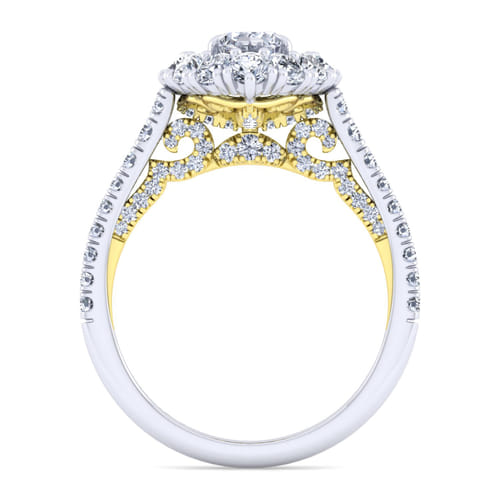 14K White-Yellow Gold Marquise Shape Double Halo Diamond Engagement Ring 14K White-Yellow Gold Marquise Shape Double Halo Diamond Engagement Ring