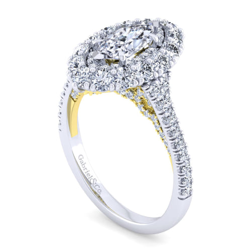 14K White-Yellow Gold Marquise Shape Double Halo Diamond Engagement Ring 14K White-Yellow Gold Marquise Shape Double Halo Diamond Engagement Ring