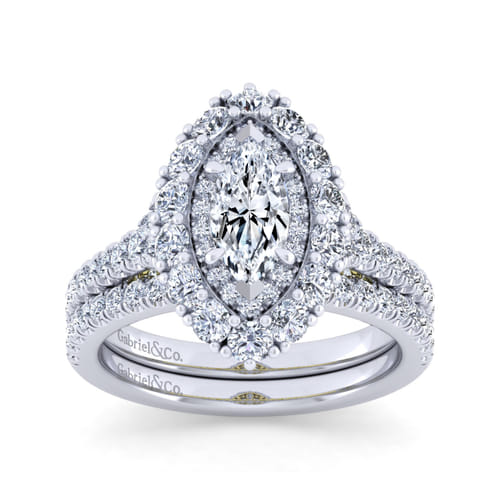 14K White-Yellow Gold Marquise Shape Double Halo Diamond Engagement Ring 14K White-Yellow Gold Marquise Shape Double Halo Diamond Engagement Ring