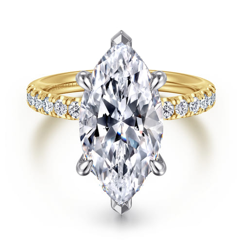 14K White-Yellow Gold Marquise Shape Hidden Halo Diamond Engagement Ring