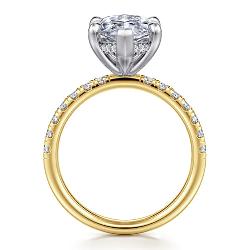 14K White-Yellow Gold Marquise Shape Hidden Halo Diamond Engagement Ring
