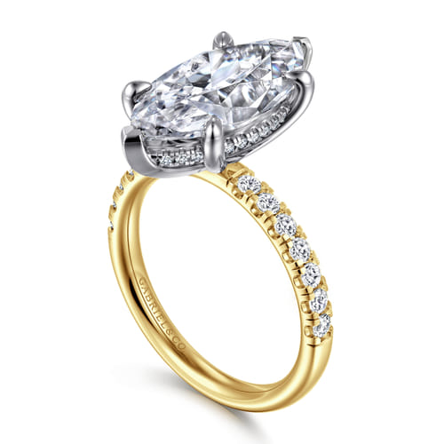 14K White-Yellow Gold Marquise Shape Hidden Halo Diamond Engagement Ring