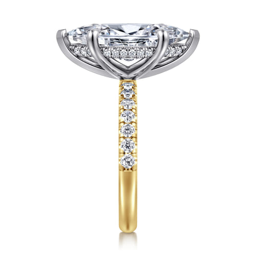 14K White-Yellow Gold Marquise Shape Hidden Halo Diamond Engagement Ring