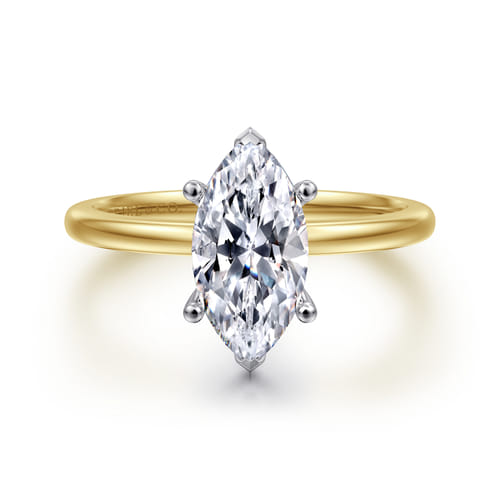 14K White-Yellow Gold Marquise Shape Solitaire Diamond Engagement Ring