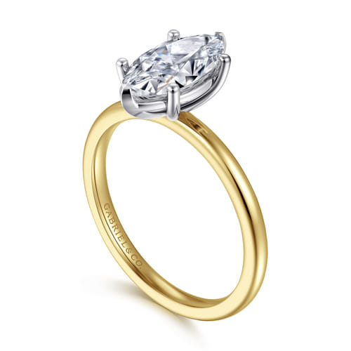 14K White-Yellow Gold Marquise Shape Solitaire Diamond Engagement Ring
