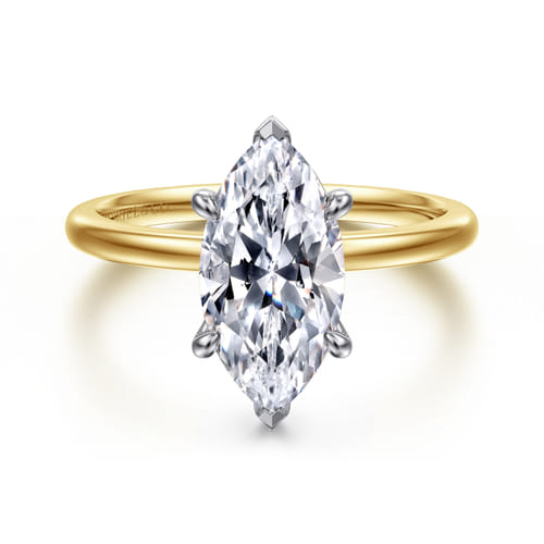 14K White-Yellow Gold Marquise Shape Solitaire Diamond Engagement Ring