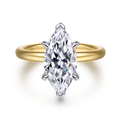 14K White-Yellow Gold Marquise Shape Solitaire Diamond Engagement Ring