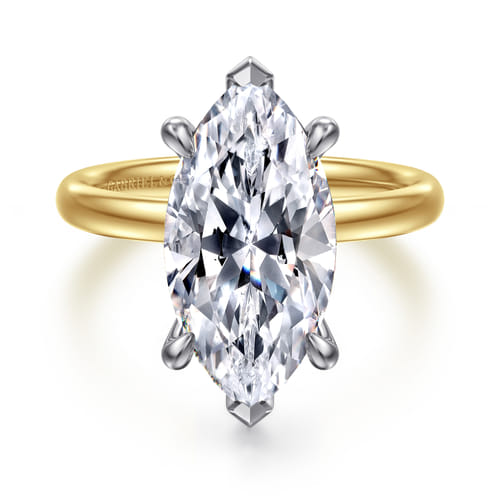 14K White-Yellow Gold Marquise Shape Solitaire Diamond Engagement Ring