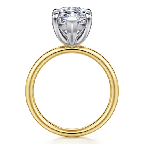 14K White-Yellow Gold Marquise Shape Solitaire Diamond Engagement Ring