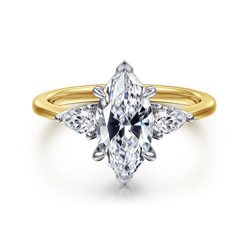 14K White-Yellow Gold Marquise Shape Three Stone Diamond Engagement Ring