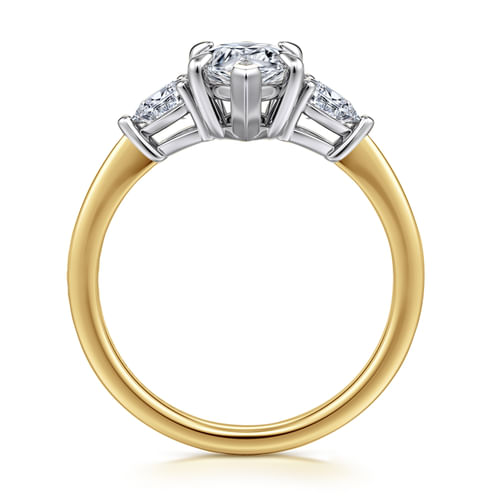 14K White-Yellow Gold Marquise Shape Three Stone Diamond Engagement Ring