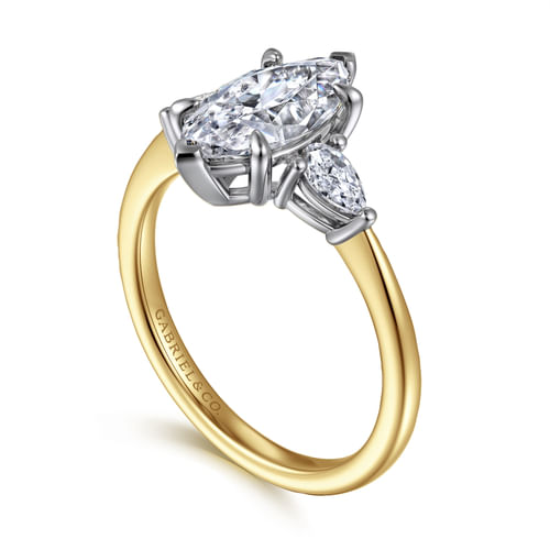 14K White-Yellow Gold Marquise Shape Three Stone Diamond Engagement Ring