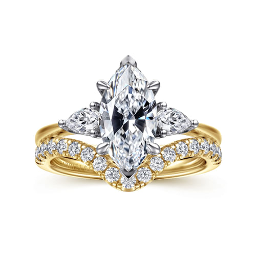 14K White-Yellow Gold Marquise Shape Three Stone Diamond Engagement Ring