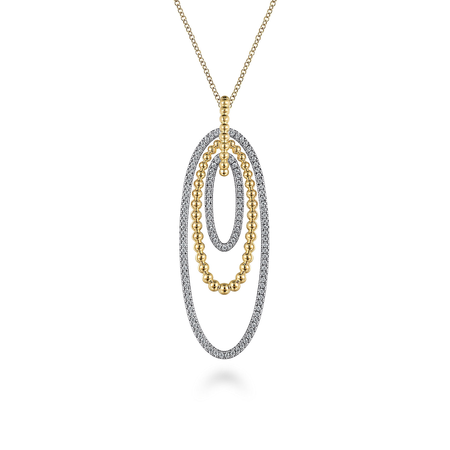 Gabriel - 14K White-Yellow Gold Multi Oval Bujukan Diamond Pendant Necklace
