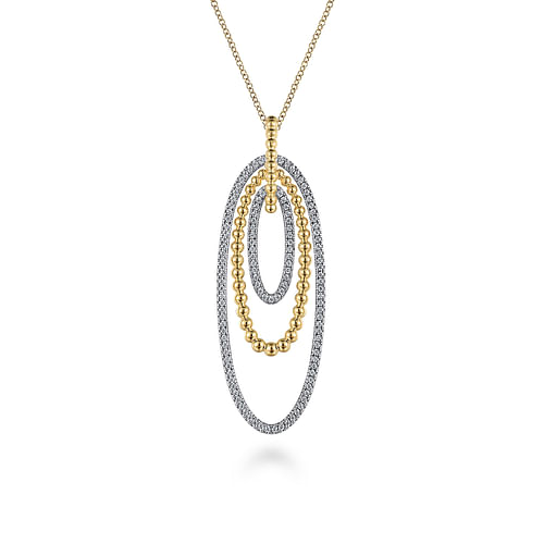 14K White-Yellow Gold Multi Oval Bujukan Diamond Pendant Necklace