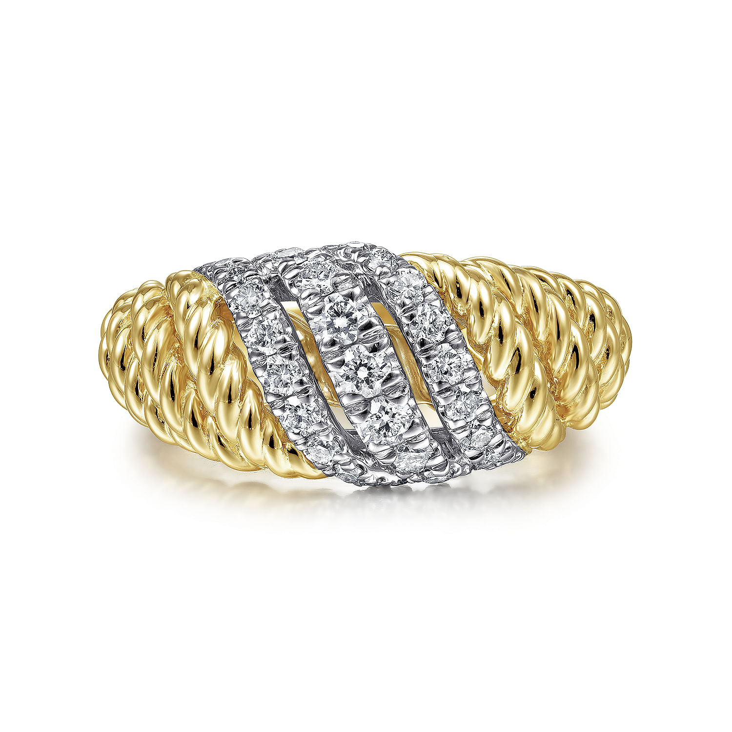 Gabriel - 14K White-Yellow Gold Multi Twisted Rope and Diamond Ring 