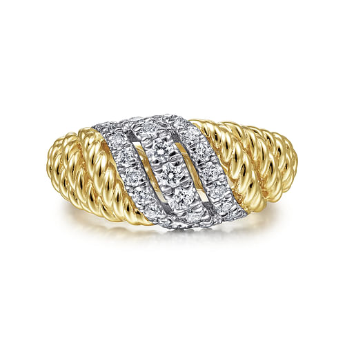 14K White-Yellow Gold Multi Twisted Rope and Diamond Ring 