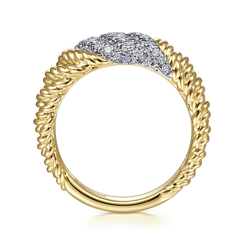 14K White-Yellow Gold Multi Twisted Rope and Diamond Ring 