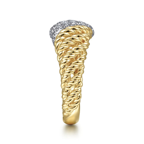 14K White-Yellow Gold Multi Twisted Rope and Diamond Ring 