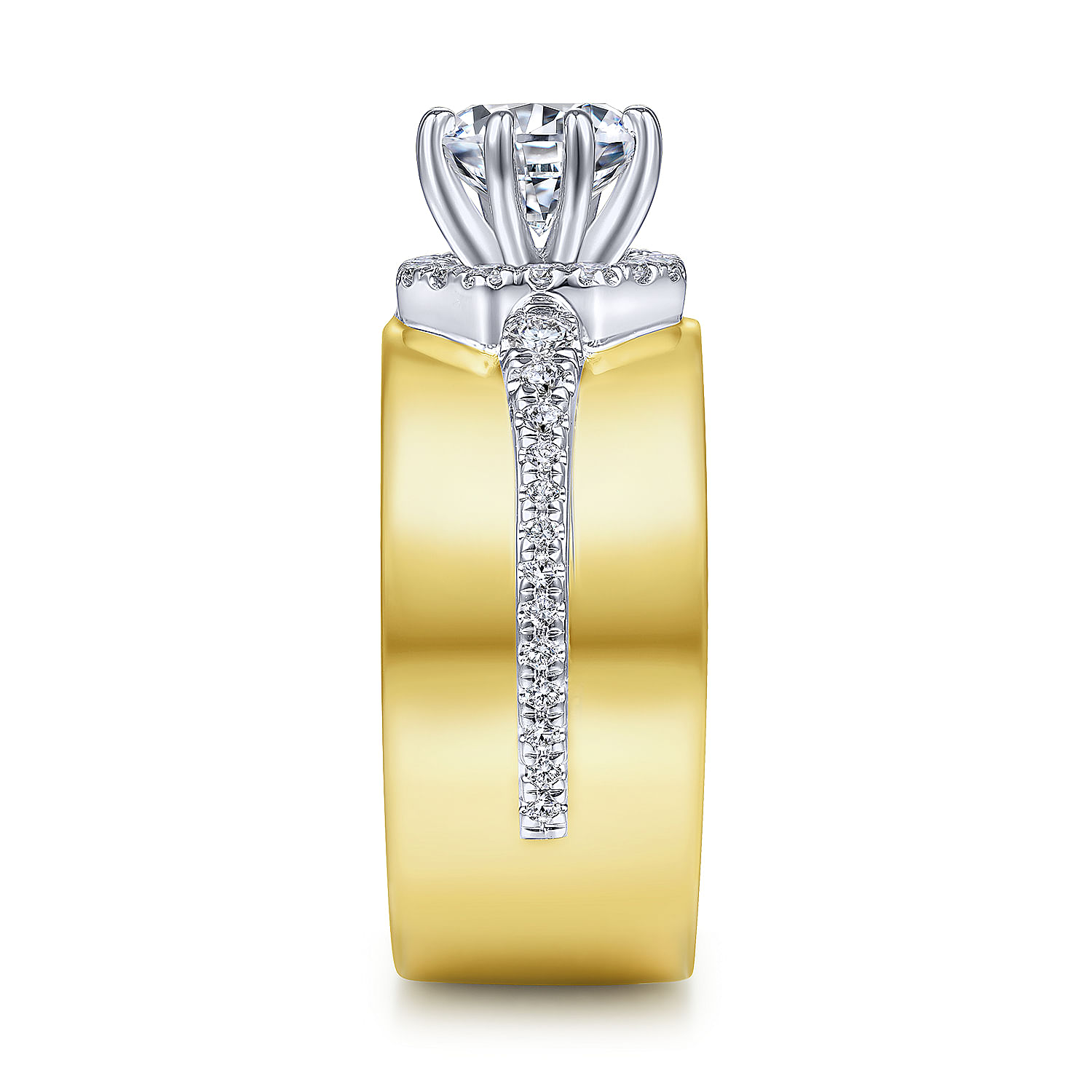 14K White-Yellow Gold Octagonal Halo Round Diamond Engagement Ring