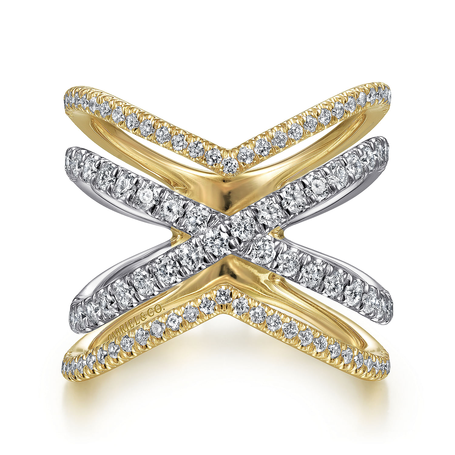 Gabriel - 14K White-Yellow Gold Open Diamond Criss Cross Ring