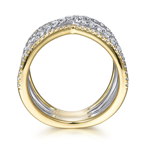 14K White-Yellow Gold Open Diamond Criss Cross Ring