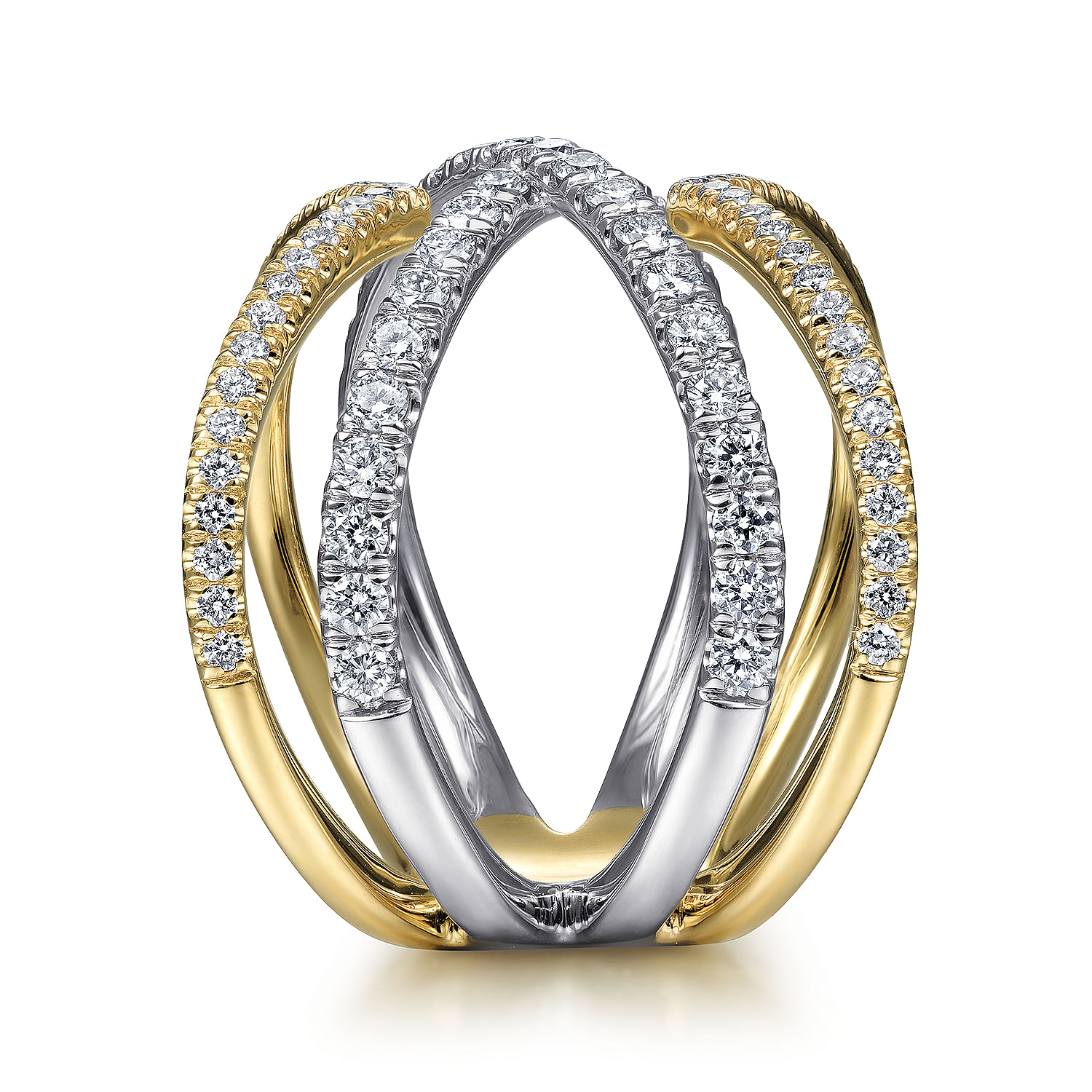 14K White-Yellow Gold Open Diamond Criss Cross Ring