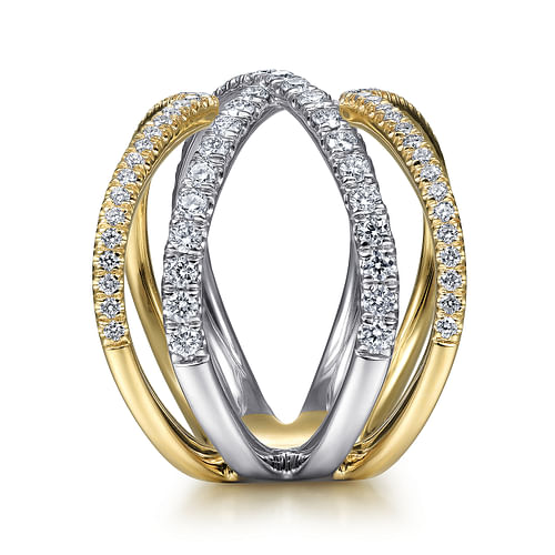 14K White-Yellow Gold Open Diamond Criss Cross Ring