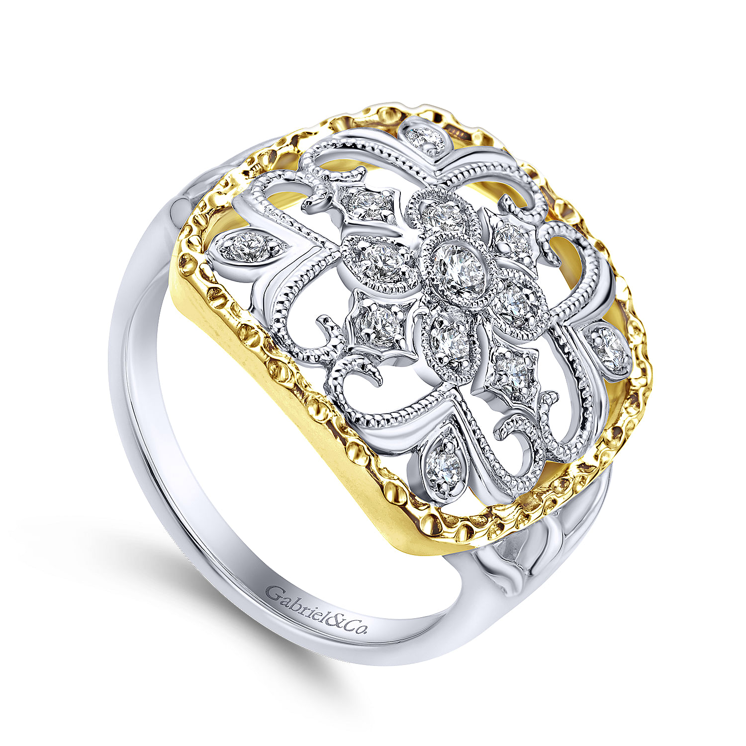 14K White-Yellow Gold Openwork Quatrefoil Diamond Ring