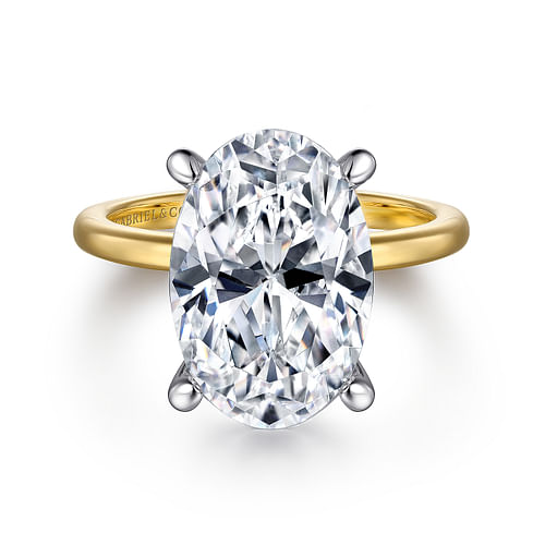 14K White-Yellow Gold Oval  Diamond Engagement Ring