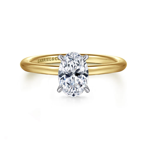 14K White-Yellow Gold Oval  Diamond Engagement Ring