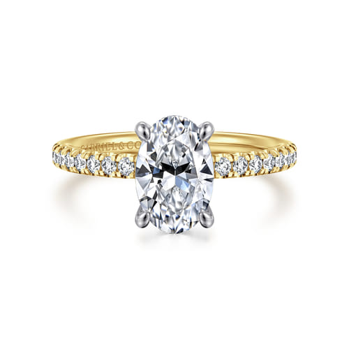 14K White-Yellow Gold Oval Cut Diamond Engagement Ring