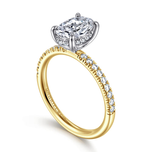 14K White-Yellow Gold Oval Cut Diamond Engagement Ring